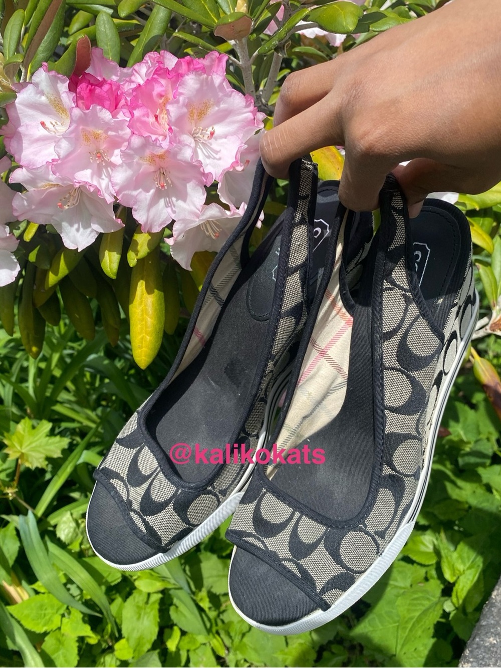 Coach Deadstock Monogram Women's Canvas Slingback Wedge - Black/Grey size 10 - Picture 2 of 8